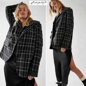 WE THE FREE People Bowie Plaid Cotton Blazer Charcoal Combo S Fall Academia